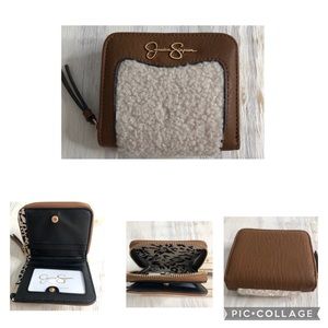 New Jessica Simpson Wallet Faux Brown Leather Shearling Leopard Coin Purse